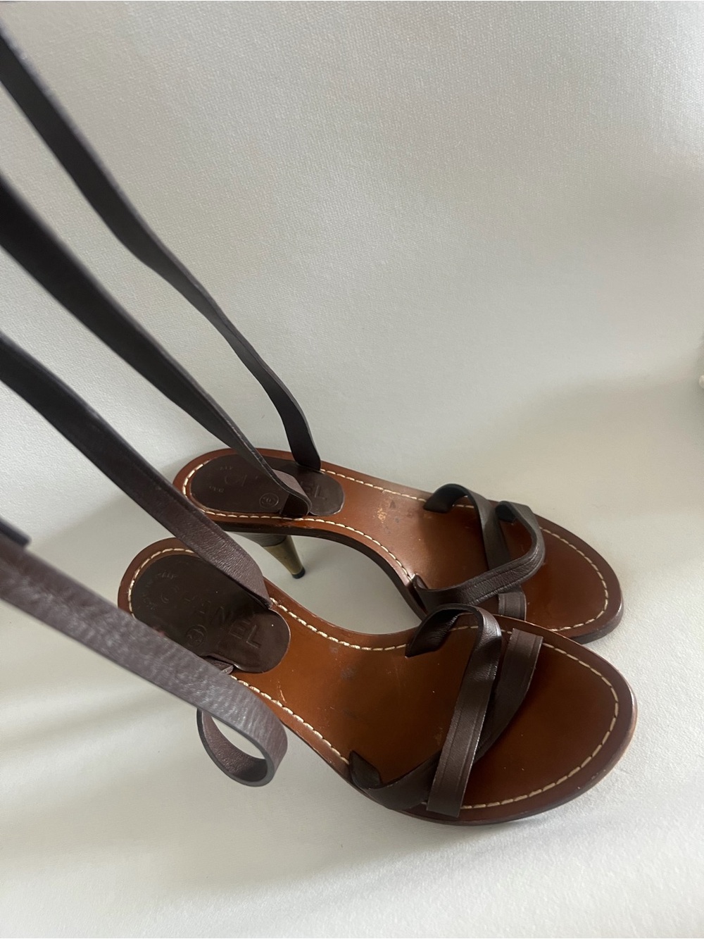 Chanel Brown Strappy Ankle-Wrap Heeled Sandals - Picture 13 of 13